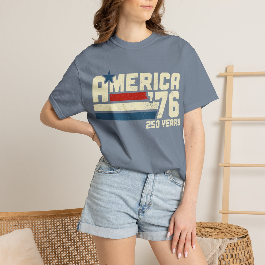 America 76 Retro Patriotic T-Shirt — 250 Years Vintage Flag Tee