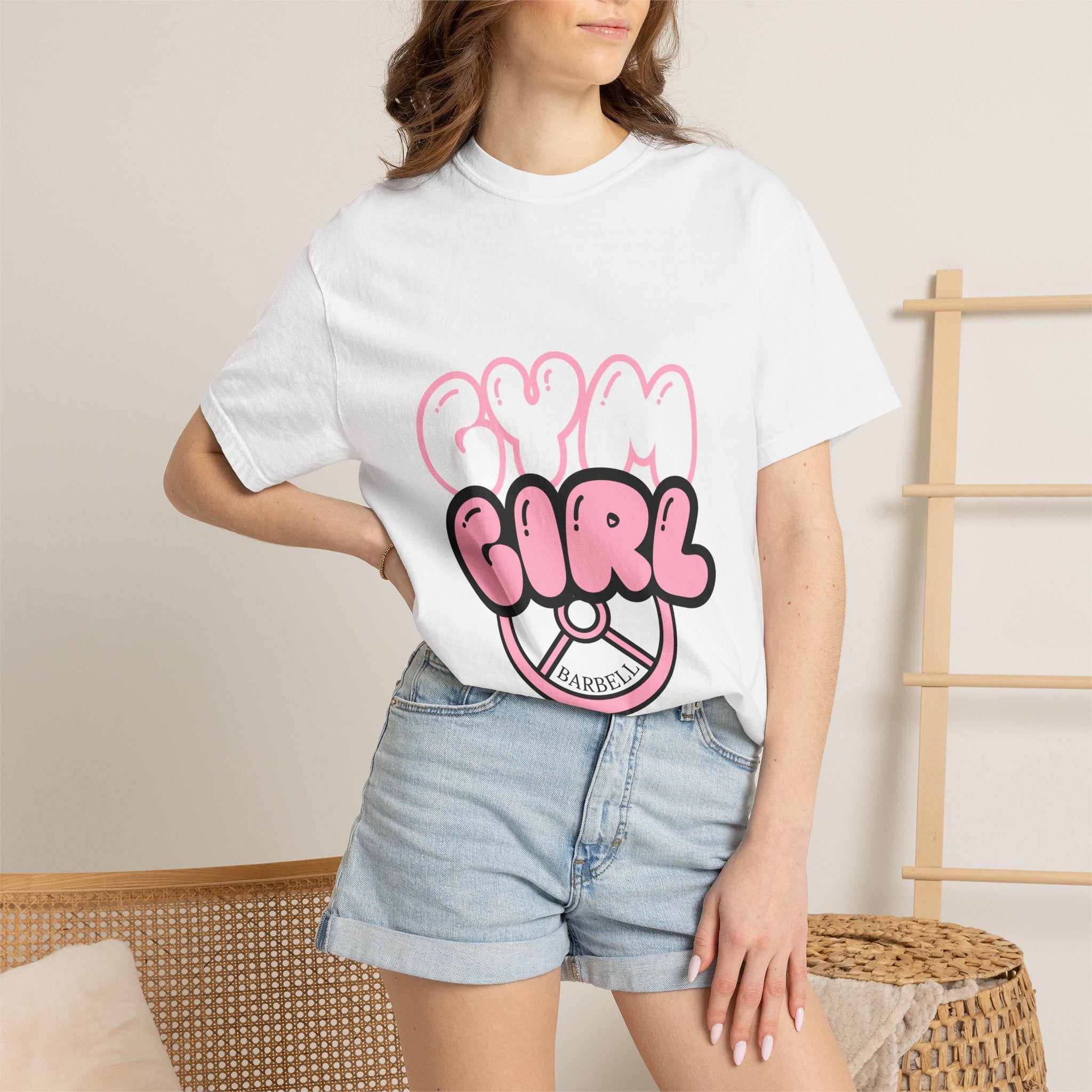 Gym Girl T-Shirt — Pink Barbell Fitness Tee