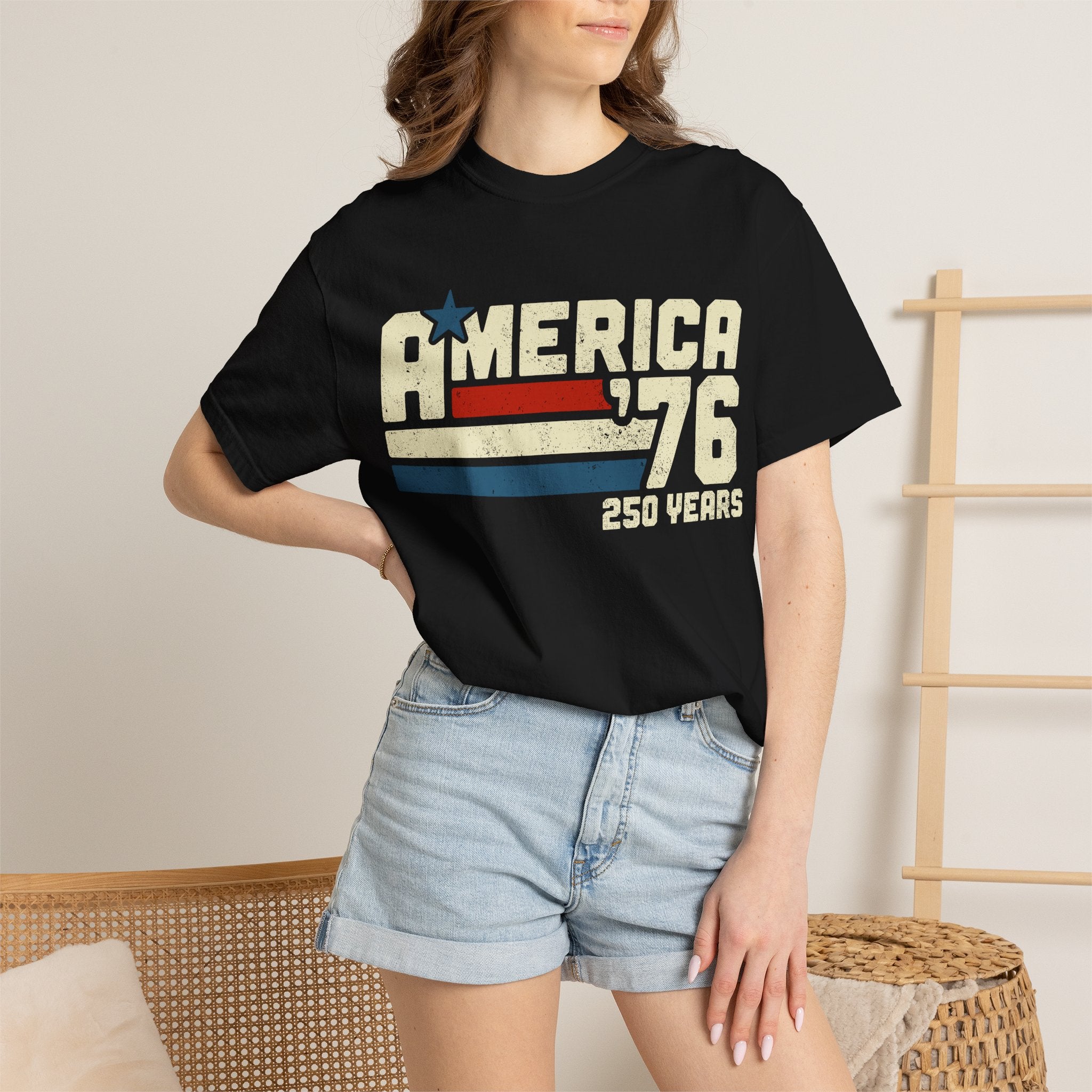 America 76 Retro Patriotic T-Shirt — 250 Years Vintage Flag Tee