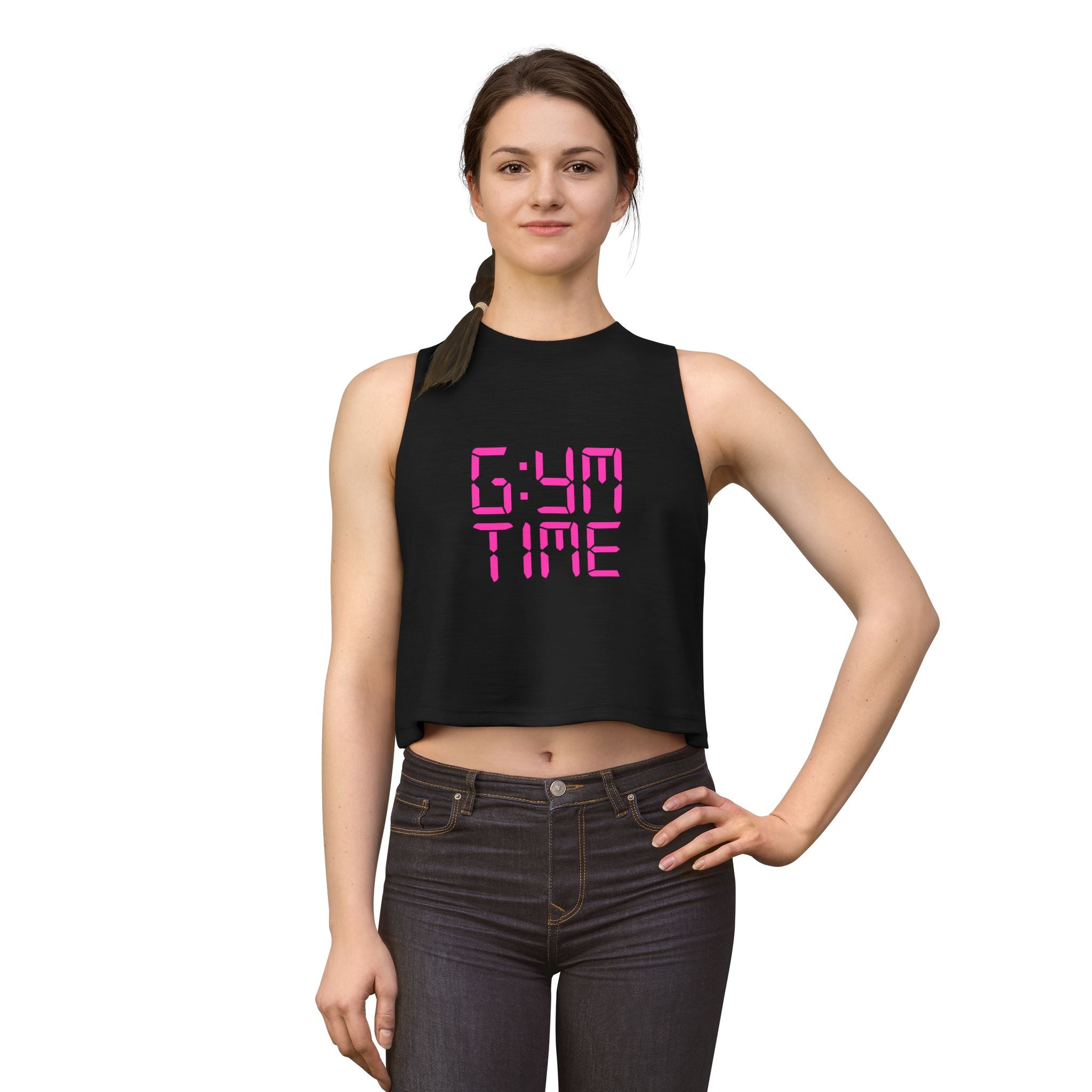 Crop Top — Pink 'Gym Time' Digital Clock Tank for Women